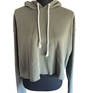 wild fable Olive Green Cropped Hoodie with Contrast Drawcords